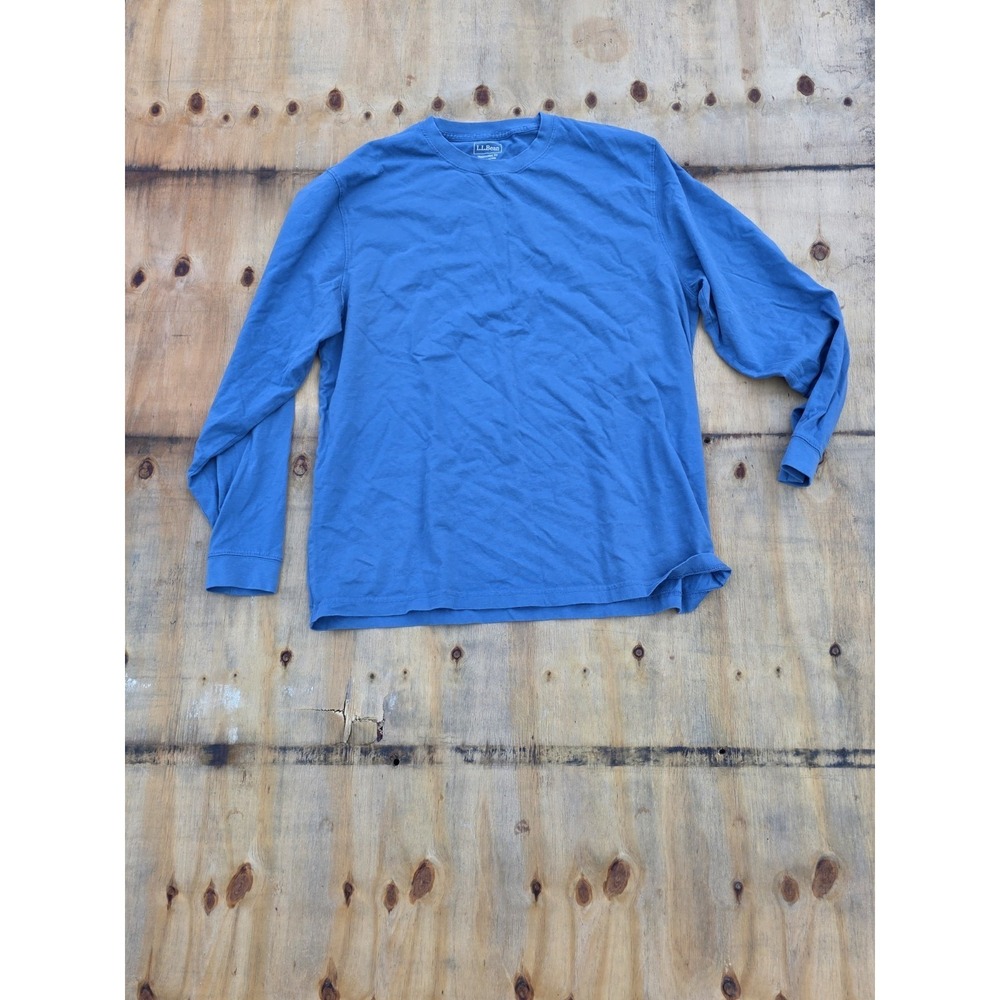 LL Bean Mens Large Reg Carefree Unshrinkable Tee Shirt Long Sleeve Blue 224603